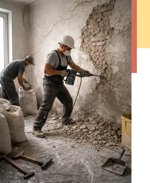 Демонтаж штукатурки со стен в Благовещенске от 7313 руб/м² — быстро и недорого | ОТДЕЛОЧНИК-Бгн