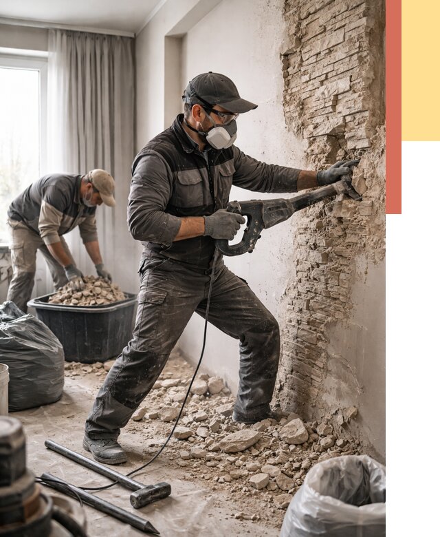 Демонтаж декоративного камня в Благовещенске от 1473 руб/м² — быстро и недорого | ОТДЕЛОЧНИК-Бгн