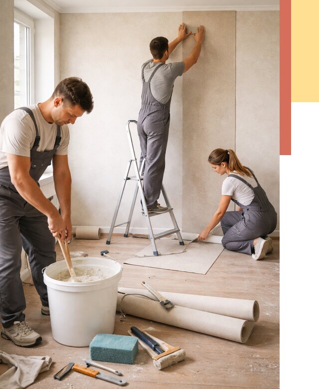 Оклейка стен обоями в Благовещенске от 3555 руб/м2 — быстро и недорого | ОТДЕЛОЧНИК-Бгн