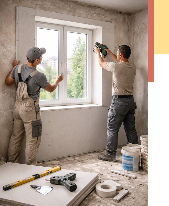 Монтаж откосов из гипсокартона в Благовещенске от 4571 руб. под ключ | ОТДЕЛОЧНИК-Бгн