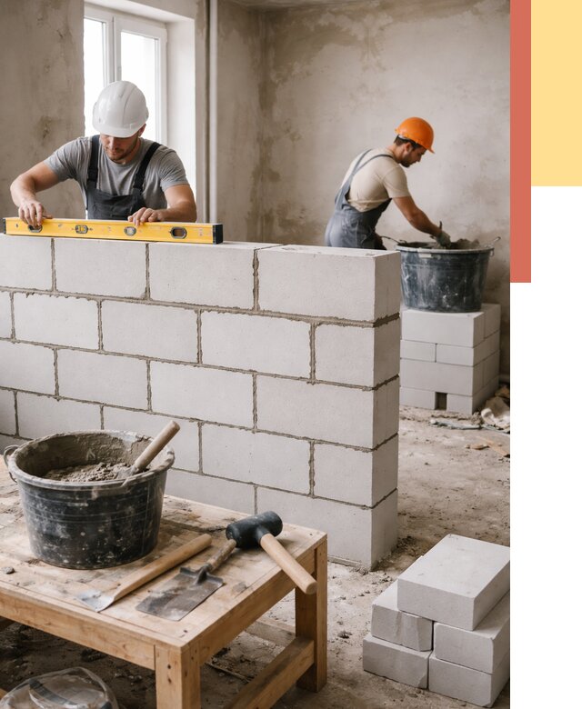 Кладка перегородок из газобетона в Благовещенске от 3250 руб. под ключ | ОТДЕЛОЧНИК-Бгн