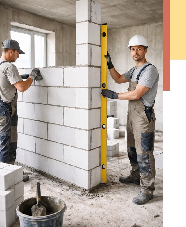 Кладка перегородок из пеноблока в Благовещенске от 1828 руб. под ключ | ОТДЕЛОЧНИК-Бгн