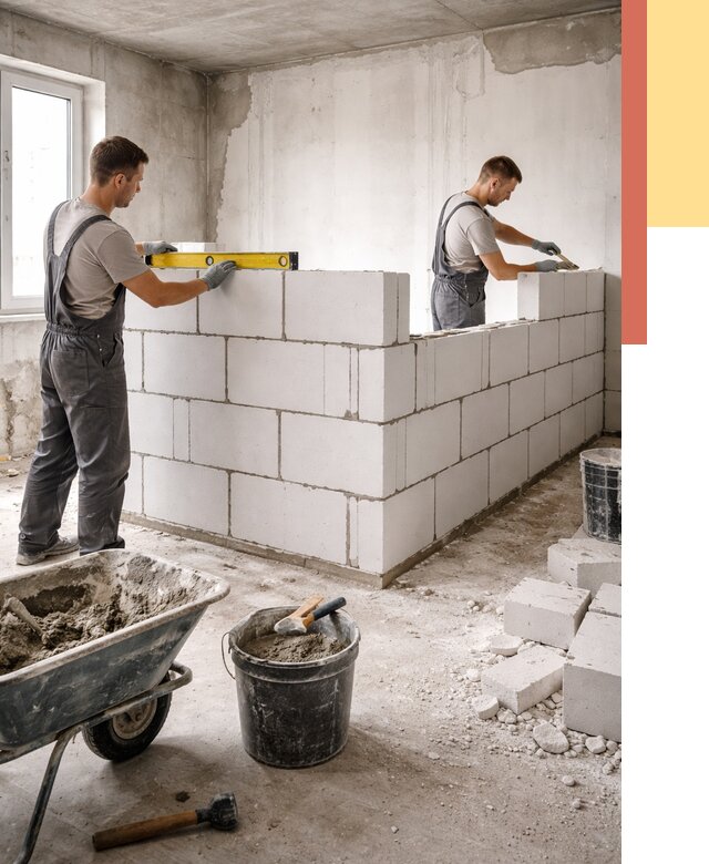 Кладка перегородок из ПГП в Благовещенске от 2539 руб./м2 — монтаж и возведение под ключ | ОТДЕЛОЧНИК-Бгн