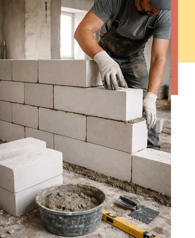 Кладка перегородок из силикатного блока в Благовещенске от 4063 руб. под ключ | ОТДЕЛОЧНИК-Бгн