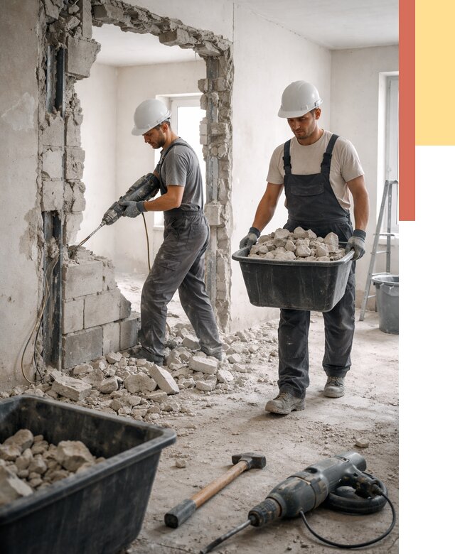 Демонтаж блоковых перегородок в Благовещенске от 3809 руб. — быстро и недорого | ОТДЕЛОЧНИК-Бгн