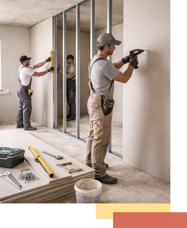 Однослойная перегородка из гипсокартона в Благовещенске под ключ, монтаж и отделка