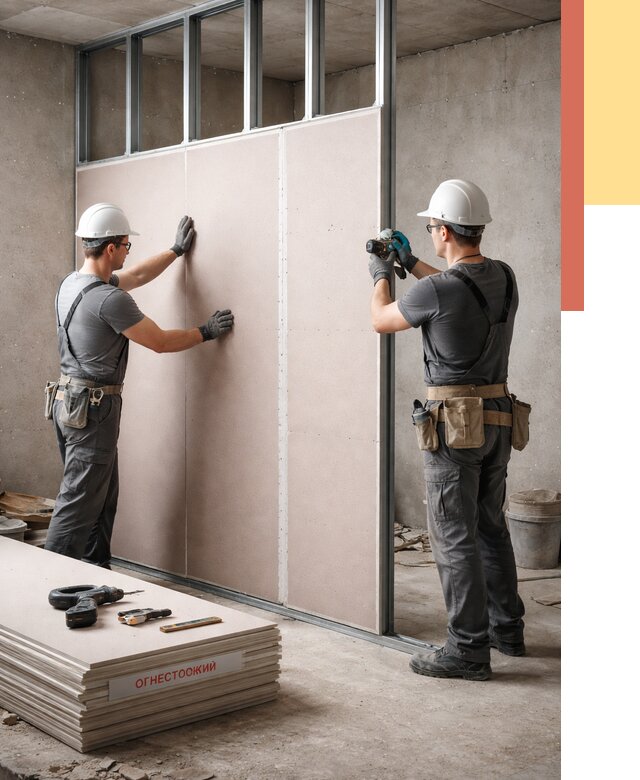 Перегородка из огнестойкого гипсокартона в Благовещенске от 1879 руб. под ключ | ОТДЕЛОЧНИК-Бгн