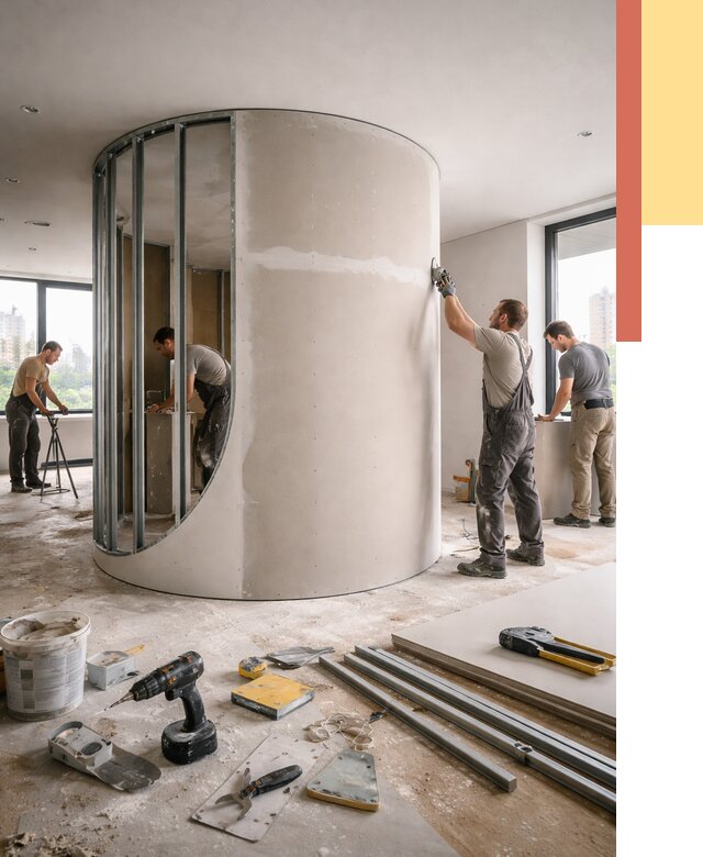 Радиусная перегородка из гипсокартона в Благовещенске от 2946 руб. под ключ | ОТДЕЛОЧНИК-Бгн