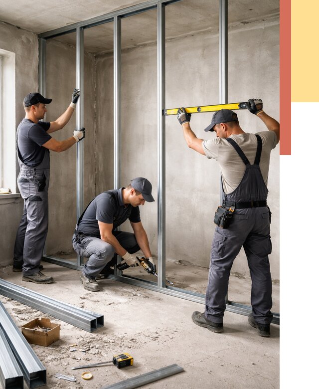 Монтаж каркаса перегородки из профиля в Благовещенске от 762 руб. | ОТДЕЛОЧНИК-Бгн