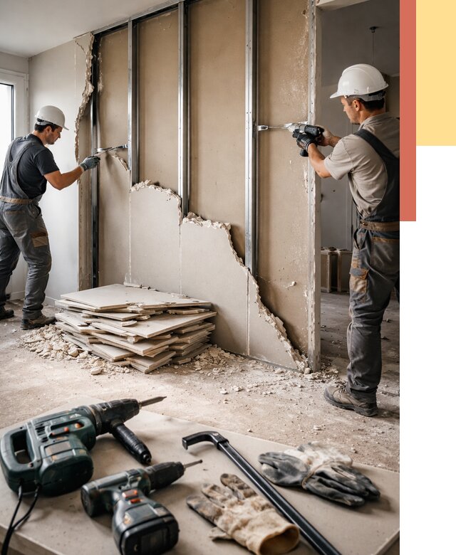 Демонтаж перегородки из гипсокартона в Благовещенске от 1219 руб. быстро и недорого | ОТДЕЛОЧНИК-Бгн