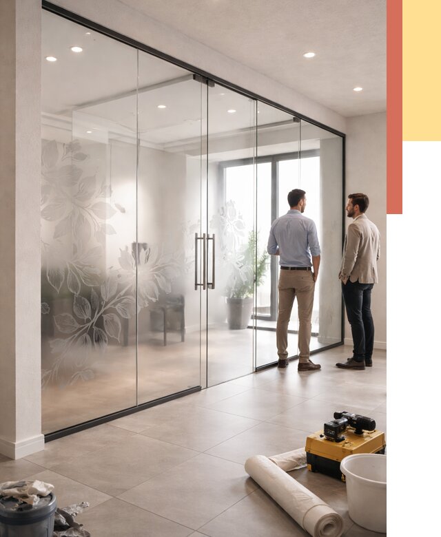 Стеклянные перегородки с рисунком в Благовещенске от 12696 руб. монтаж и нанесение | ОТДЕЛОЧНИК-Бгн