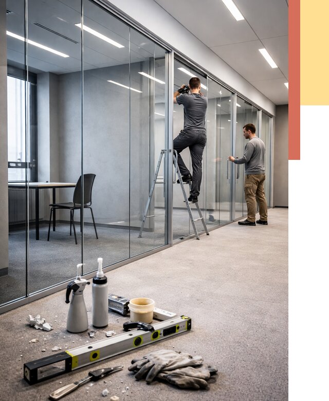 Стеклянные офисные перегородки в Благовещенске от 8633 руб. — монтаж и установка | ОТДЕЛОЧНИК-Бгн