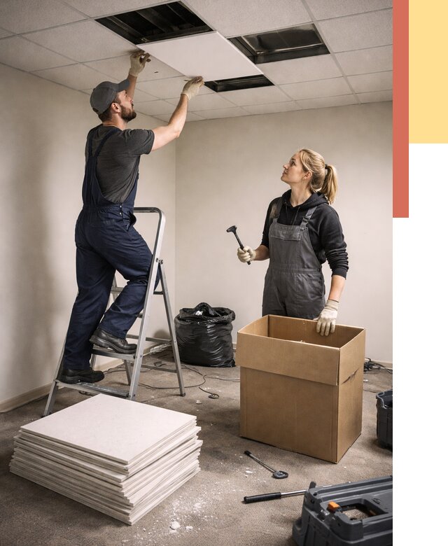 Демонтаж потолочной плитки в Благовещенске от 4571 руб. быстро и недорого | ОТДЕЛОЧНИК-Бгн