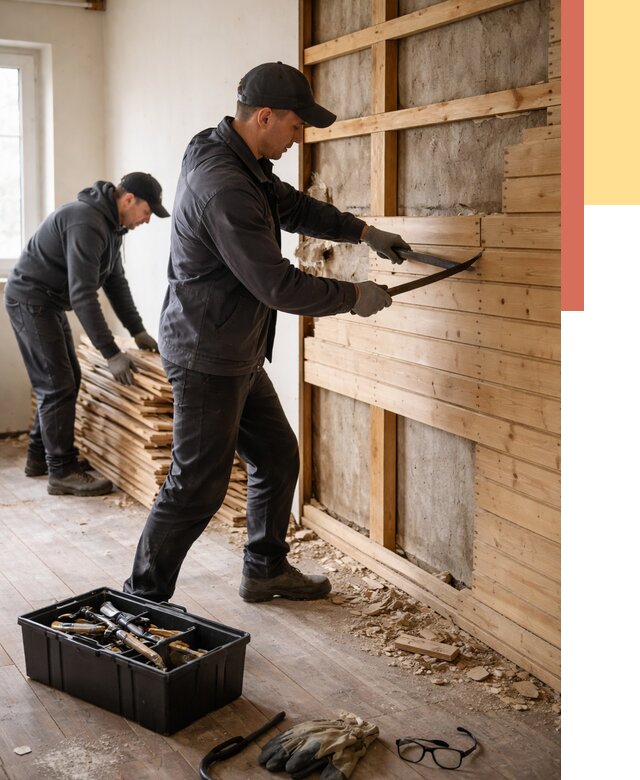 Демонтаж вагонки в Благовещенске от 3860 руб/м2 — быстро и недорого | ОТДЕЛОЧНИК-Бгн