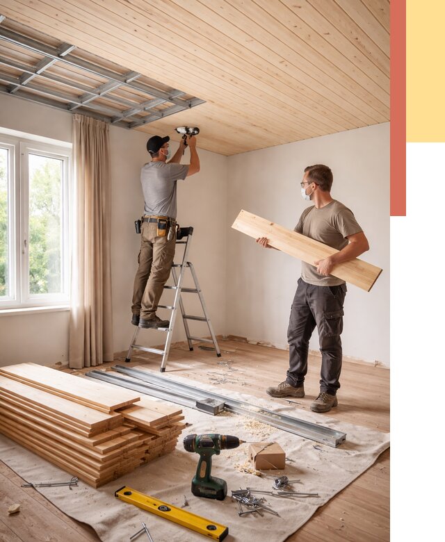 Монтаж потолка из вагонки в Благовещенске от 6602 руб. | Быстро и недорого — ОТДЕЛОЧНИК-Бгн