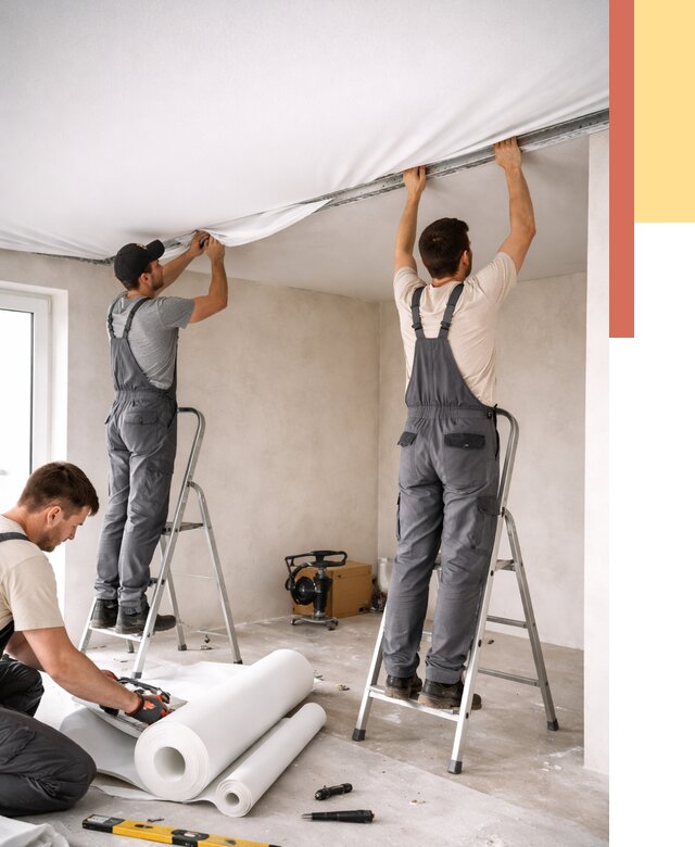 Монтаж тканевого натяжного потолка в Благовещенске от 3555 руб. под ключ | ОТДЕЛОЧНИК-Бгн