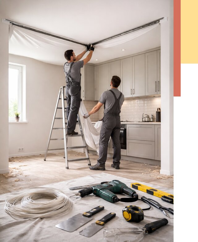 Установка натяжного потолка на кухне в Благовещенске от 2438 руб. | ОТДЕЛОЧНИК-Бгн