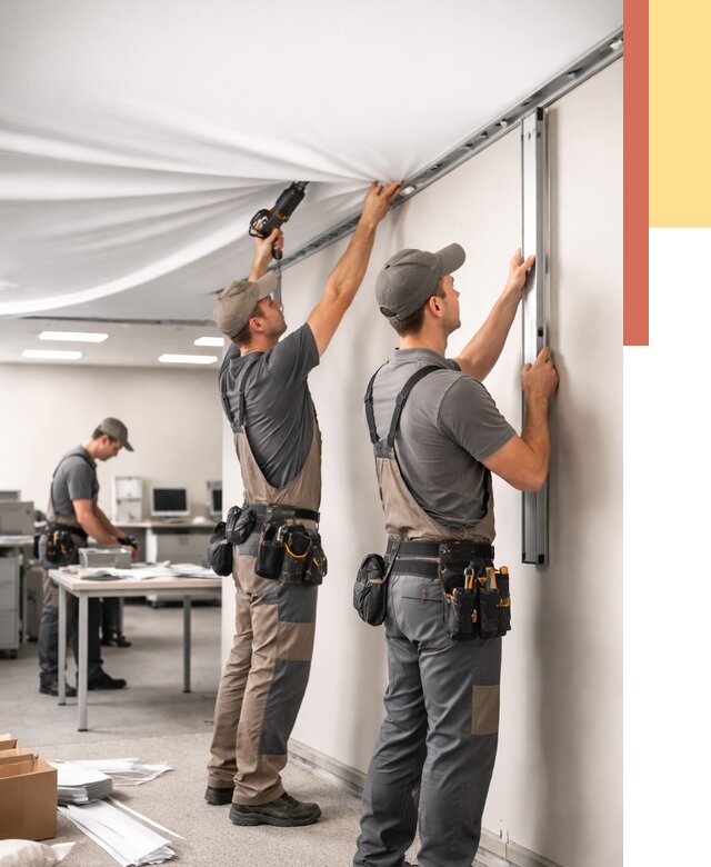 Монтаж натяжного потолка в офисе в Благовещенске от 457 руб/м² — быстро и недорого | ОТДЕЛОЧНИК-Бгн