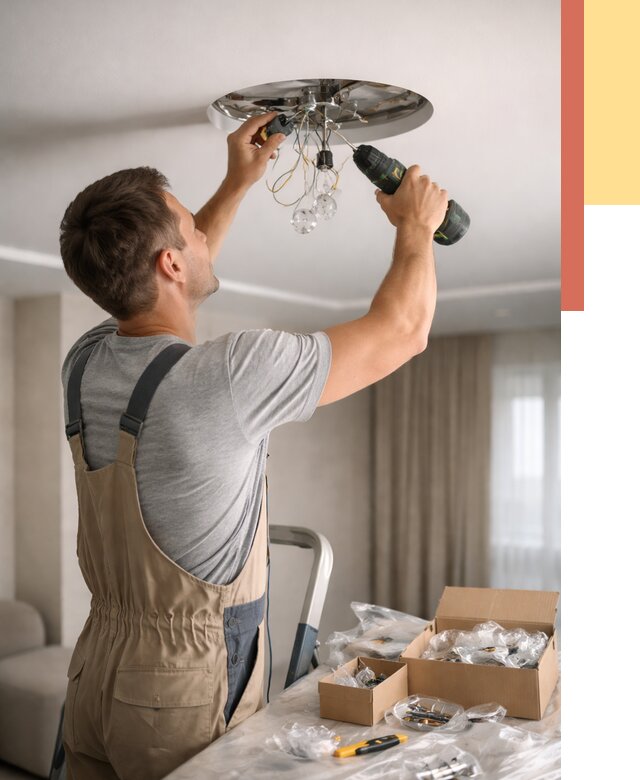 Установка люстры в натяжной потолок в Благовещенске от 1219 руб. | Быстро и недорого — ОТДЕЛОЧНИК-Бгн