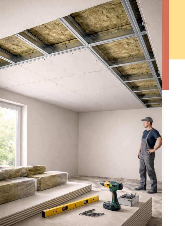 Звукоизоляция потолка ГКЛ в Благовещенске от 965 руб. — монтаж под ключ | ОТДЕЛОЧНИК-Бгн