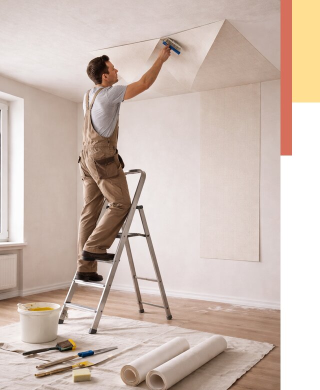 Поклейка обоев на потолок в Благовещенске от 4571 руб. быстро и недорого | ОТДЕЛОЧНИК-Бгн